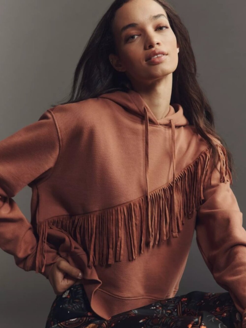 NWT Anthropologie Pilcro Fringe Hooded Sweatshirt Size XS